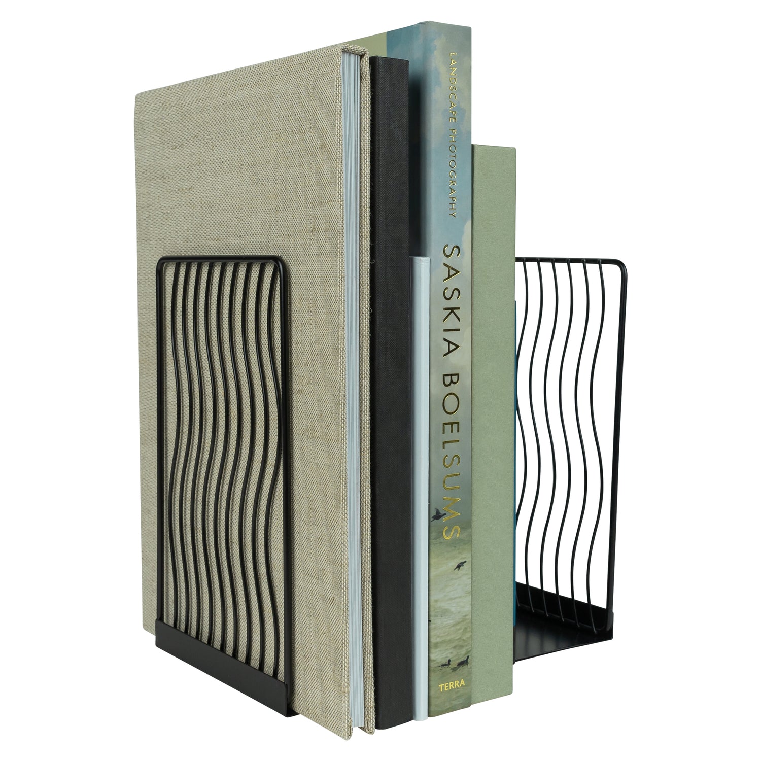 QUVIO Boekenstandaard golvend metaal 1 paar- Zwart