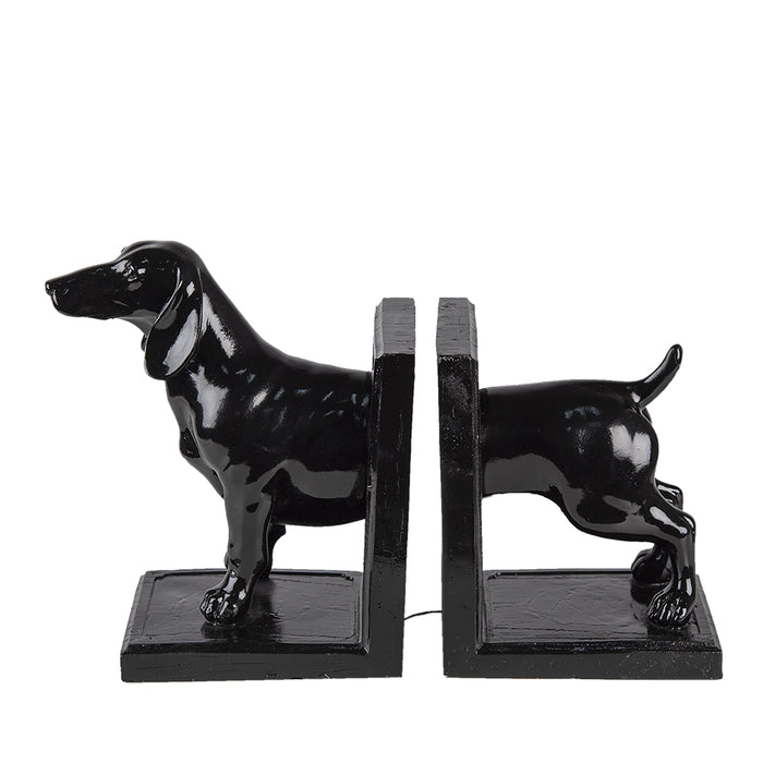 Clayre & Eef Boekensteunen Set van 2 Hond 25x9x15 cm Zwart Polyresin