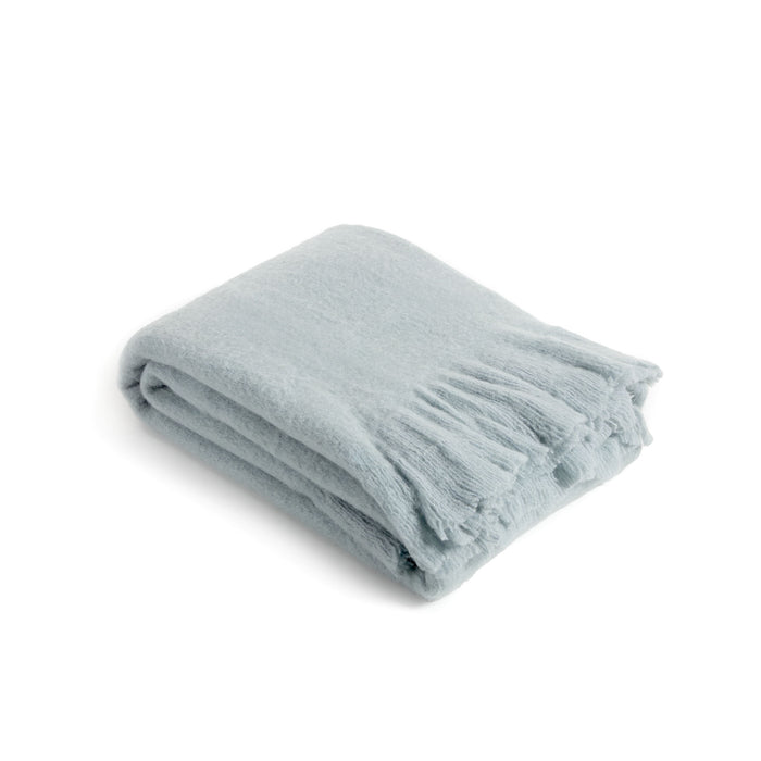 Kave Home - Haru deken met golvende rand in blauw wol, 125 x 150 cm