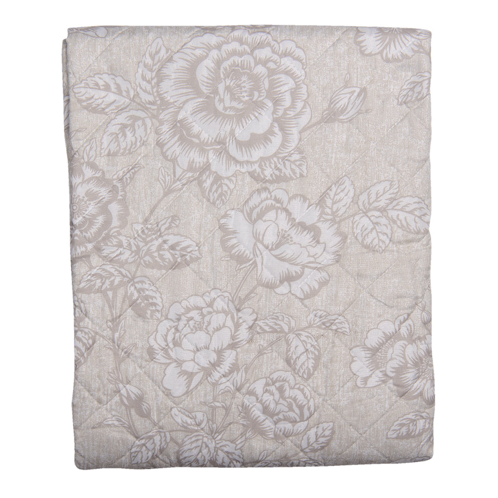 Clayre & Eef Bedsprei 2-persoons Beige Wit Polyester Rechthoek Bloemen