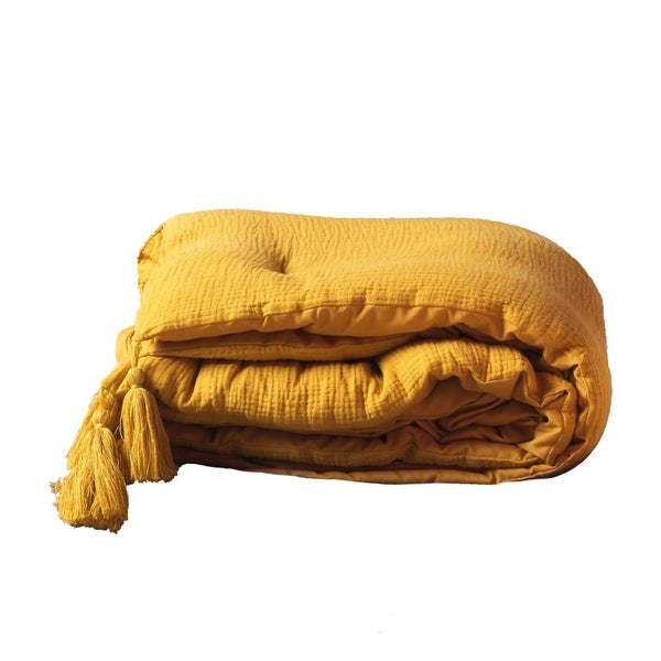 Velvet Bed loper Runner Nordic met kwastjes Oker geel - 80 x 180 cm