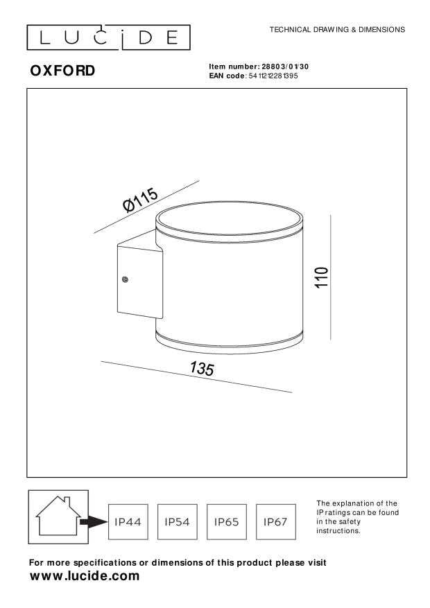 Lucide OXFORD Wandlamp - Zwart
