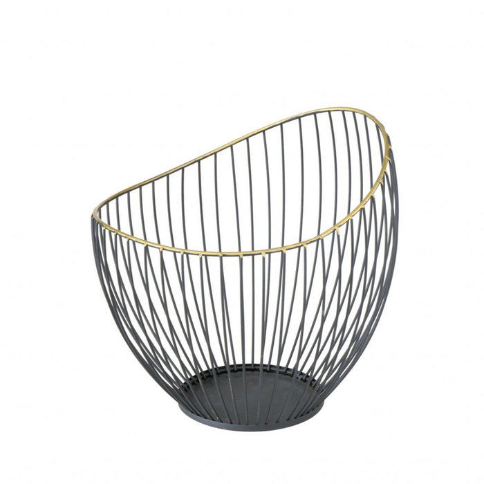 Fruitschaal – Opbergmand Wave Bowl – Zwart|Goud – M -Ø 22 x H18 cm