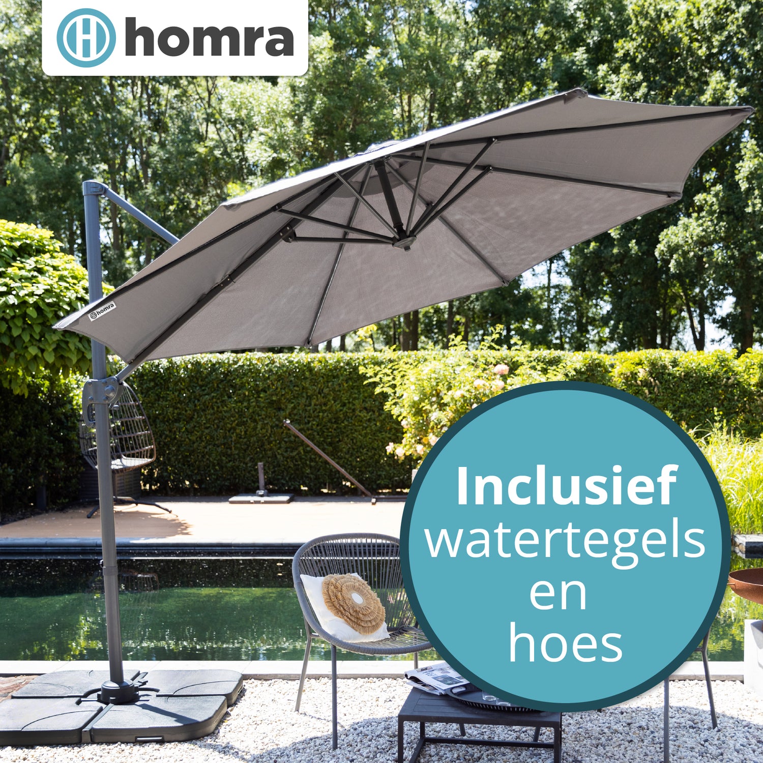 Zweefparasol met voetpedaal Ø300 cm Homra - Inclusief  4 Vulbare