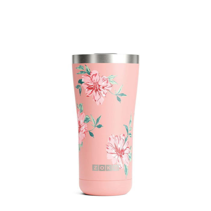 Thermosbeker RVS, 550 ml, Roze Bloem Design, 3-in-1 - Zoku
