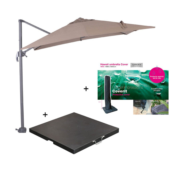 Garden Impressions parasol S 250x250 d. grijs|taupe +voet en hoes