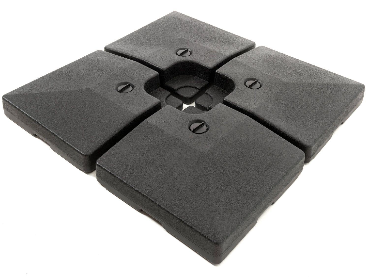 Set van 4 Parasol Tegels (104 kg) met Water te Vullen - Basis voor Parasolvoet - Vierdelig Plastic Onderstel voor Parasollen met Kruisvoet - Zwart