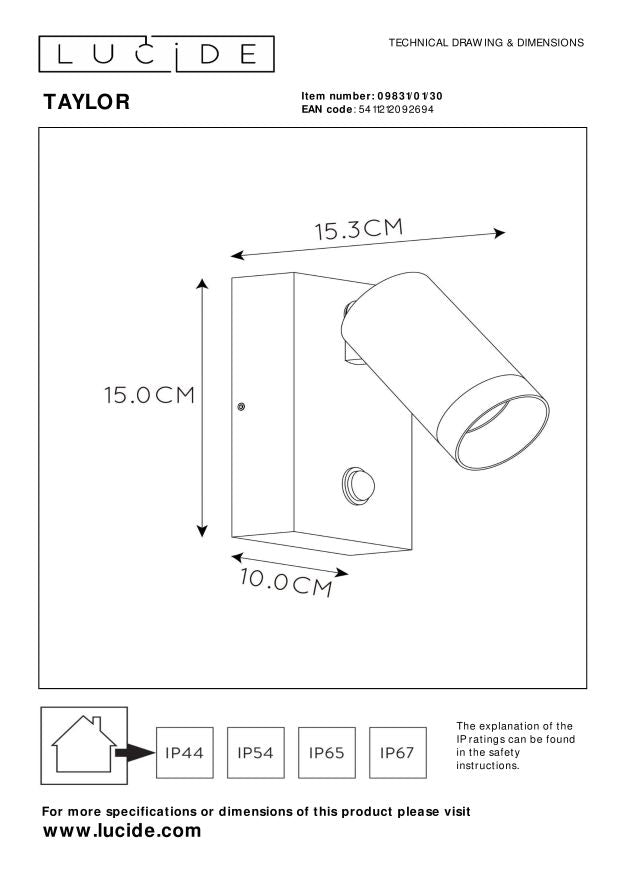 Lucide TAYLOR Wandspot - Zwart