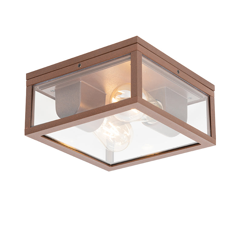 QAZQA Industriële plafondlamp roestbruin IP44  2-lichts - Charlois