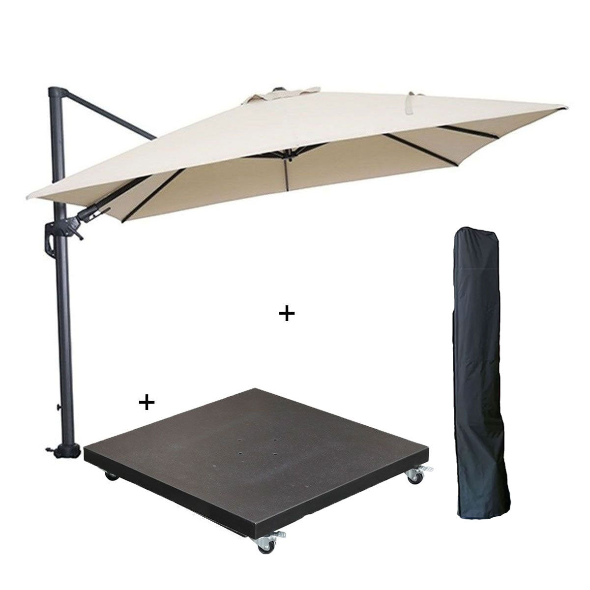 Garden Impressions zweefparasol 3x3 m d. grijs|ecru met voet en hoes