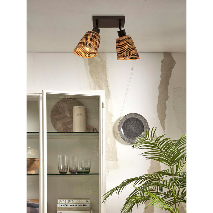 GOOD&MOJO Plafonniere Java - Bamboe Zwart|Naturel - 28x15x24cm