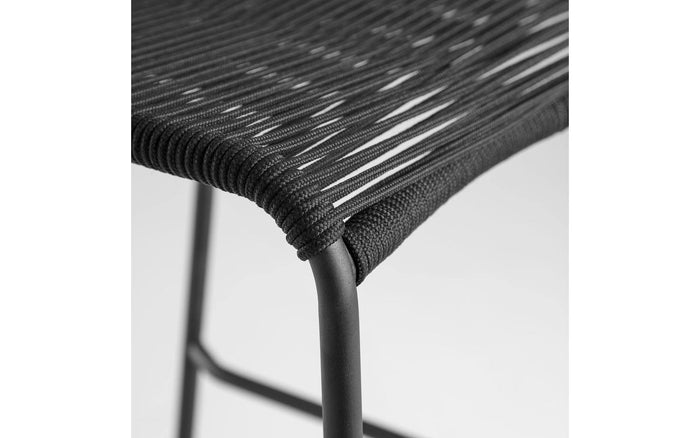 Kave Home - Lambton kruk in zwart touw en staal met zwarte afwerking