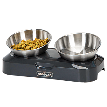 Nobleza Katten voerbakjes - ergonomische dubbele voerbak- Zwart- RVS