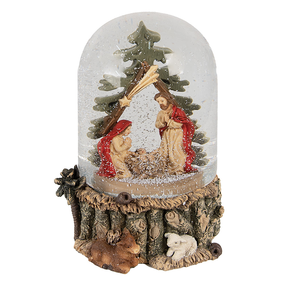 Clayre & Eef Sneeuwbol  Ø 10x14 cm Groen Glas Polyresin Kerstgroep
