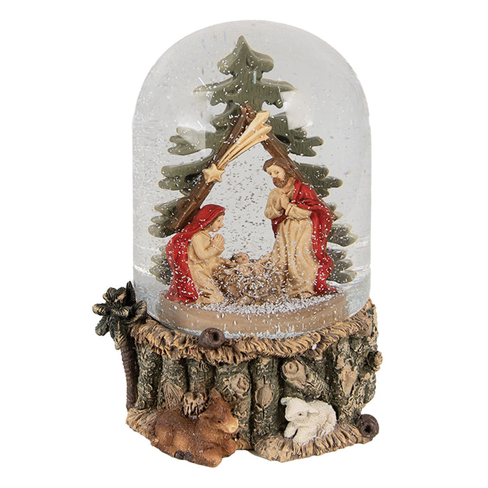 Clayre & Eef Sneeuwbol  Ø 10x14 cm Groen Glas Polyresin Kerstgroep