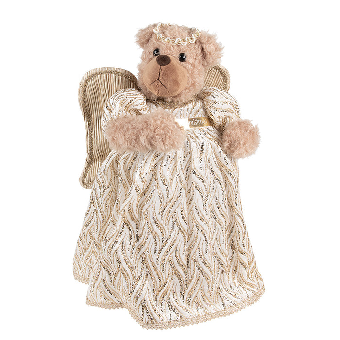 Clayre & Eef Kerstdecoratie Beer 40 cm Beige Goudkleurig Kunststof