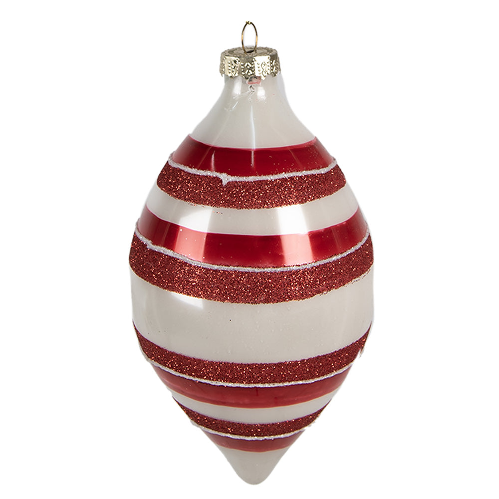 Clayre & Eef Kerstbal Ø 8x15 cm Rood Wit Glas