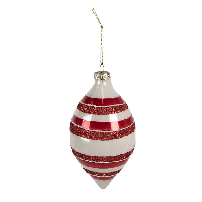 Clayre & Eef Kerstbal Ø 8x15 cm Rood Wit Glas