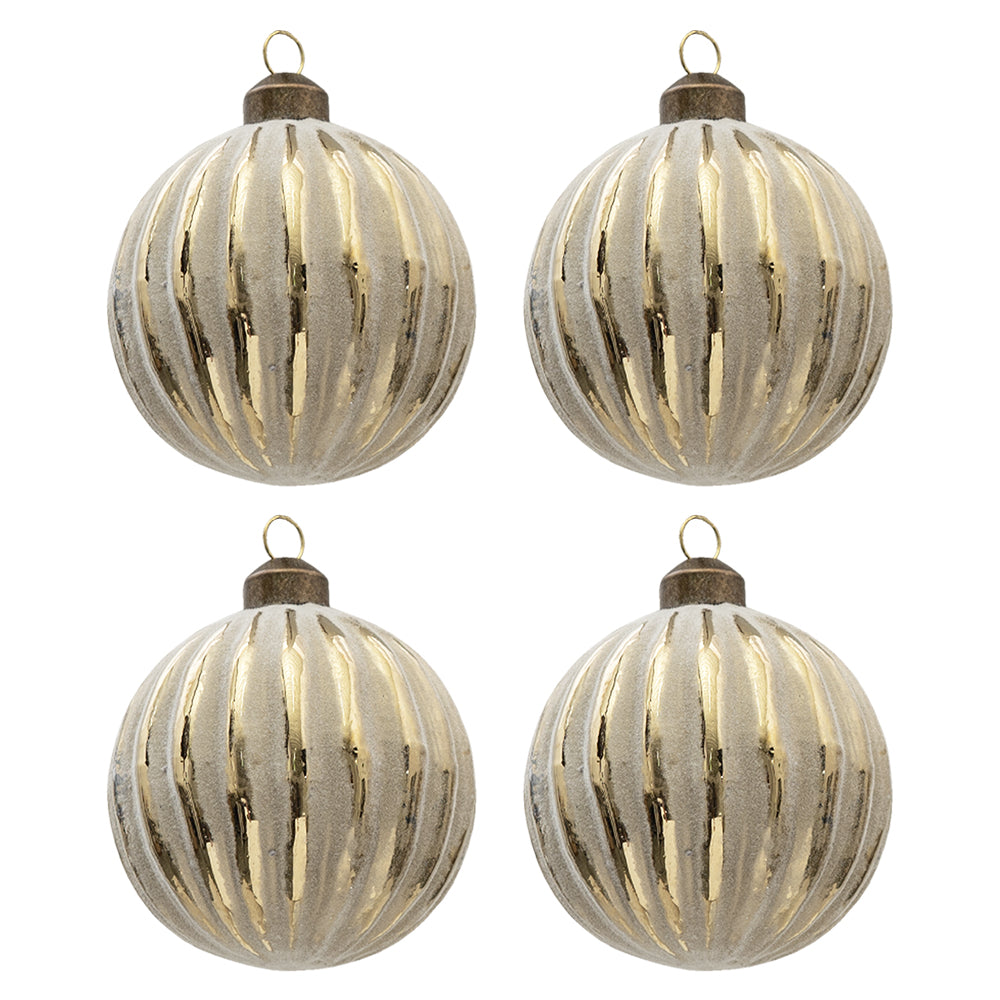 Clayre & Eef Kerstbal Set van 4  Ø 8 cm Goudkleurig Glas Rond