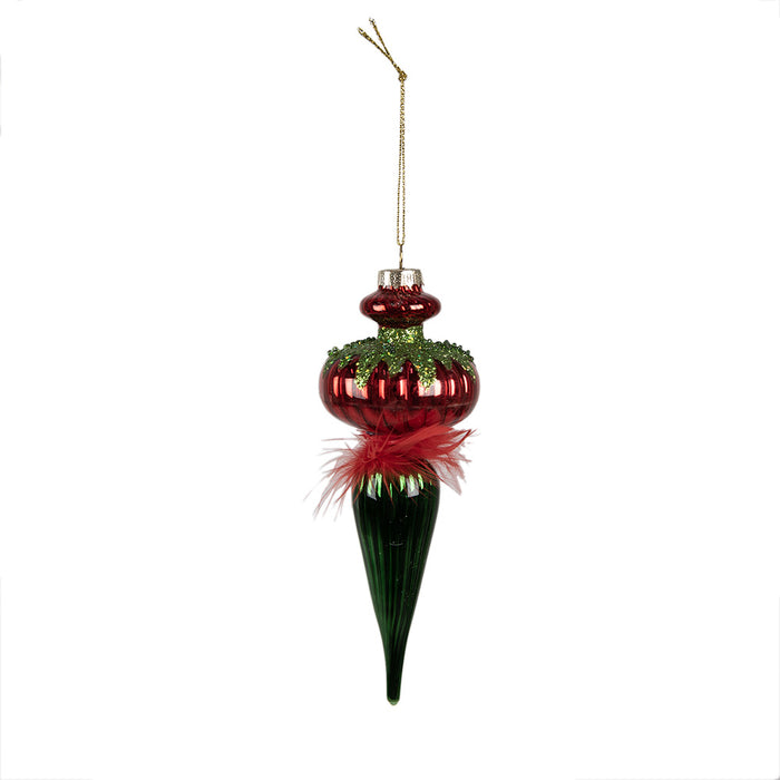 Clayre & Eef Kerstbal  18 cm Rood Groen Glas Kerstboomversiering