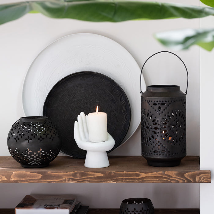 J-Line Plateau Rond Klassiek Ijzer Zwart Mat Small