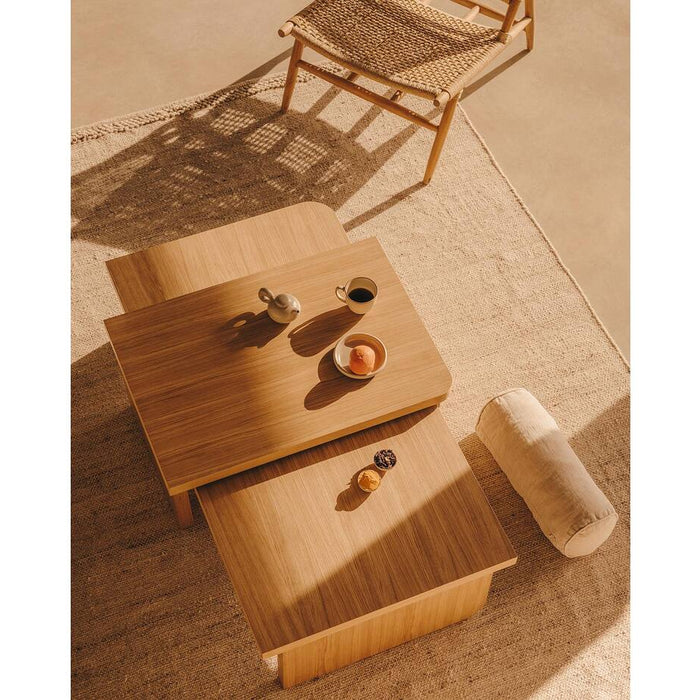 Kave Home - Oaq set van 2 salontafels in eiken fineer met natuurlijke