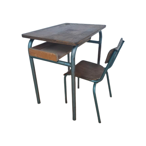 Reliving Vintage Industriële Franse Schooltafel Met Stoel