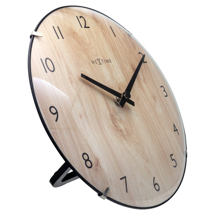 NeXtime - Tafel|Wandklok 20cm-Koepelvormig Glas Lens-Stil-Licht hout