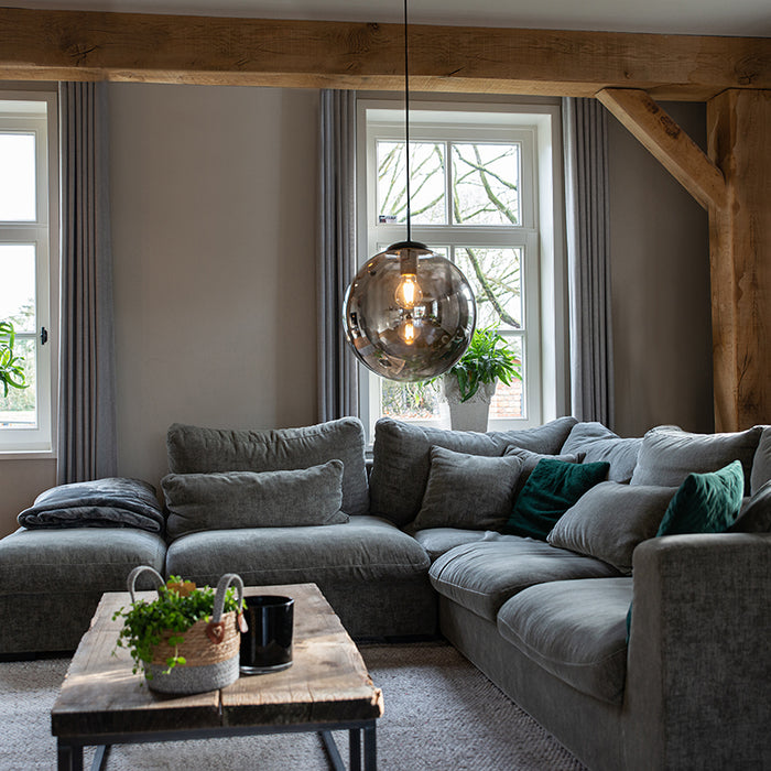 QAZQA Smart hanglamp zwart met smoke glas 30 cm incl. Wifi ST64 -