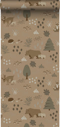 ESTAhome behang bos met bosdieren beige bruin - 0.53 x 10.05 m - 13941