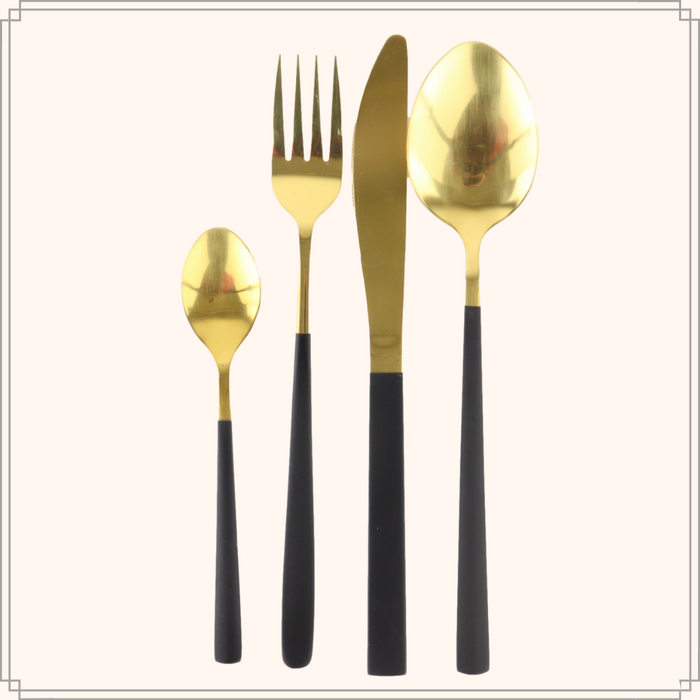 OTIX Bestekset Goud met Zwart 12 persoons 48-delig RVS