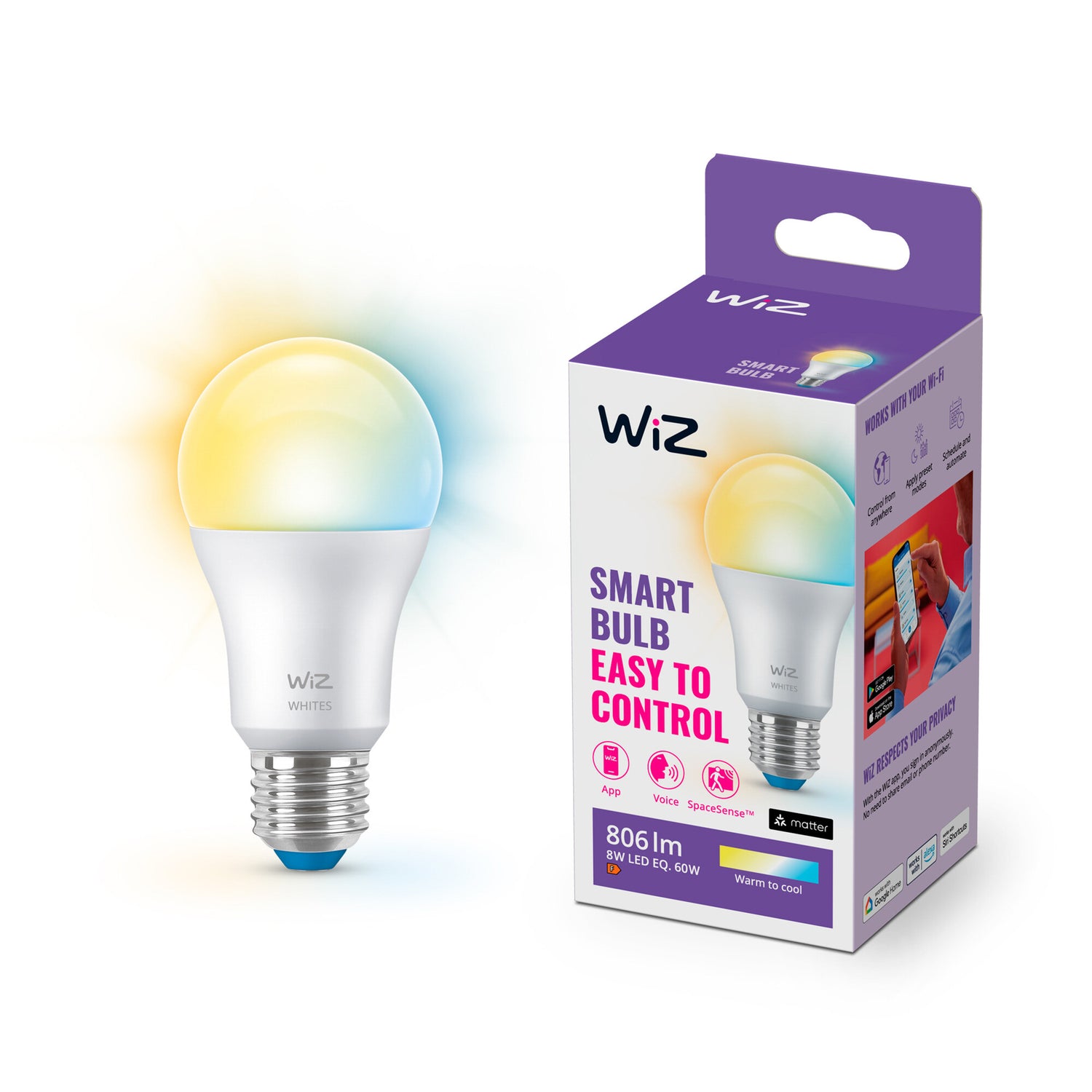 WiZ Lamp - Slimme LED-Verlichting - Warm- tot Koelwit Licht - E27 - 6…