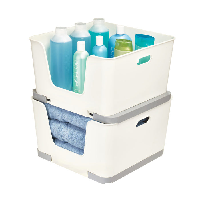 iDesign - Stapelbare Opbergbox met Opening, 39 x 23 cm, Kunststof, Bei