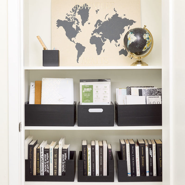 Opbergbox, Open, 25.5 x 25.5 x 15 cm, Paulownia Hout, Zwart - iDesign