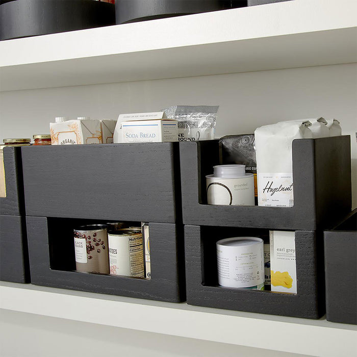 Opbergbox, Open, 25.5 x 25.5 x 15 cm, Paulownia Hout, Zwart - iDesign