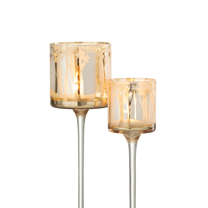 J-Line Theelicht Houder Op Voet Bomen Glas Goud Large