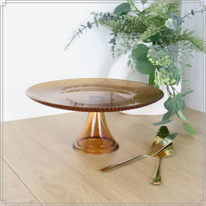 OTIX Taartplateau met Voet Serveerplateau  28cm Amber Kleur Glas