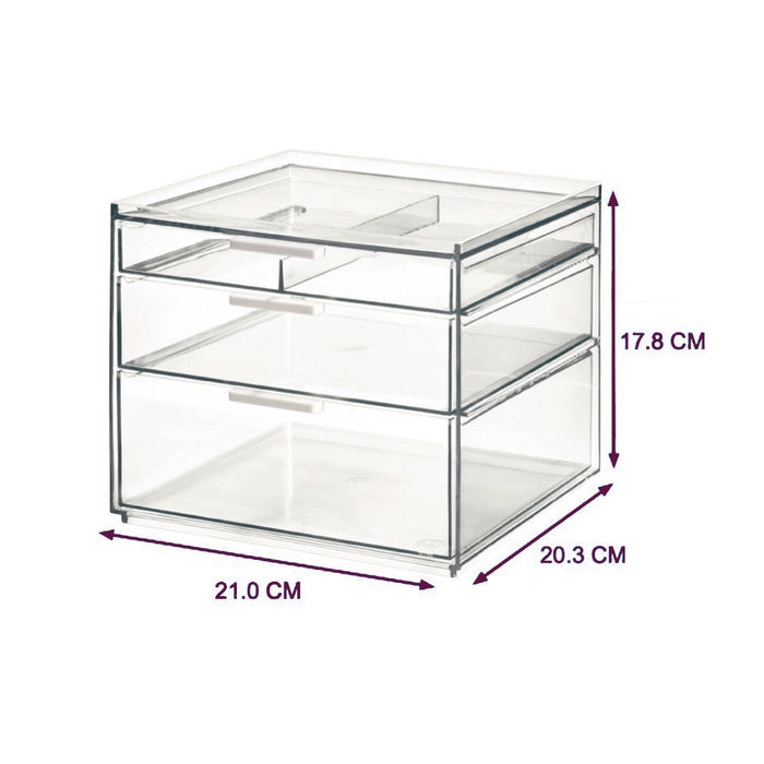 Make-up Organizer, 3 Lades, Hoog, 21 x 20.3 x 17.8 cm, Transparant - i