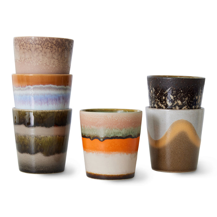 HKliving 70's Ceramics Mokken 0,23 L - Set van 6 - Elements