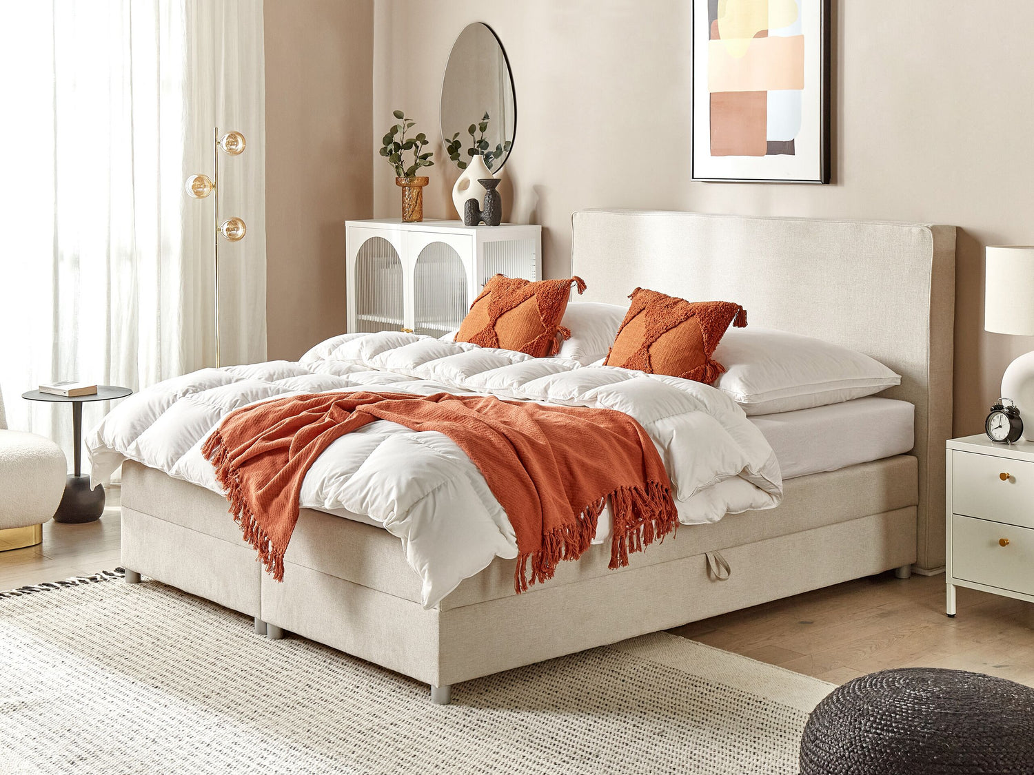 Beliani-MINISTER-Boxspringbed-Lichtbeige-180 x 200 cm-Polyester