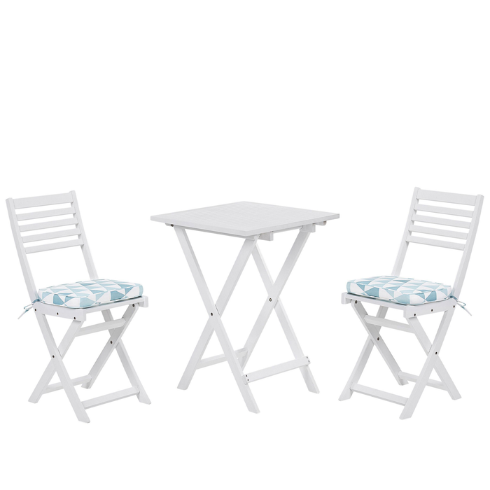 Beliani - FIJI - Bistroset voor 2 - Wit |Blauw - Acaciahout