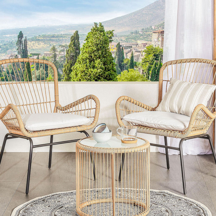 Beliani - LABICO - Bistroset voor 2 - Natuurlijk - PE rotan