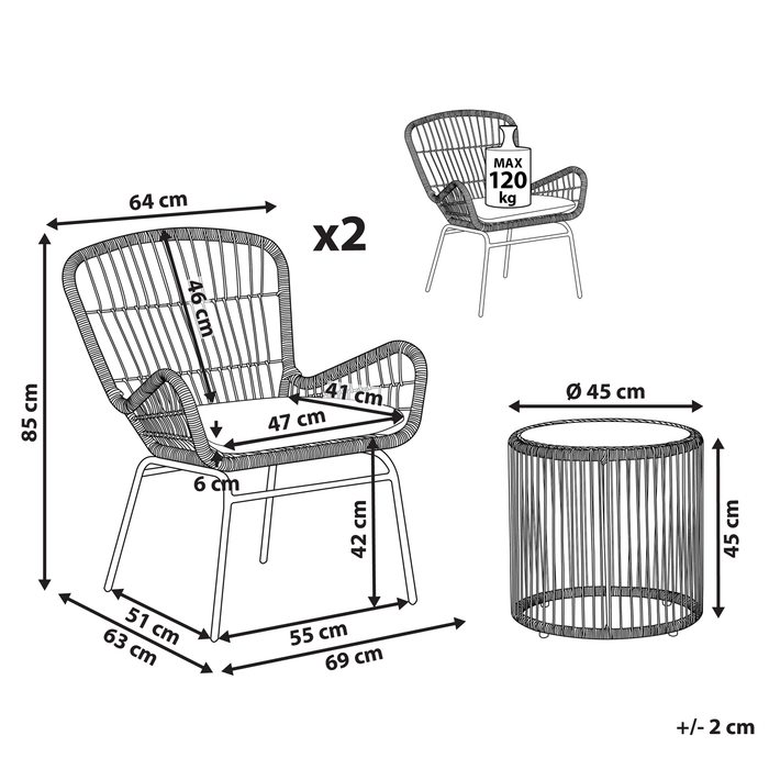 Beliani - LABICO - Bistroset voor 2 - Natuurlijk - PE rotan