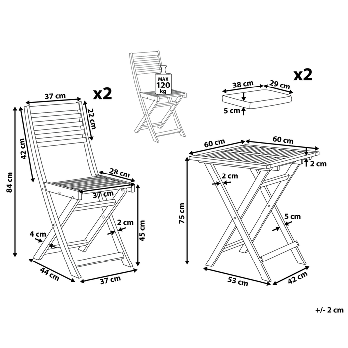 Beliani-FIJI-Bistroset voor 2-Lichte houtkleur |Blauw-Acaciahout