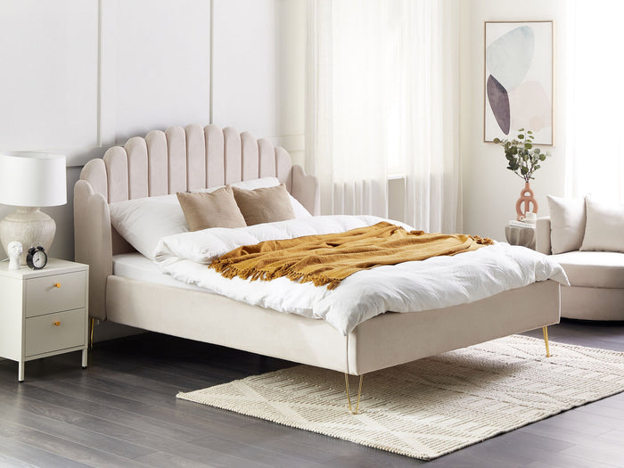 Beliani - AMBILLOU - Bed - Lichtbeige - 160 x 200 cm - Polyester