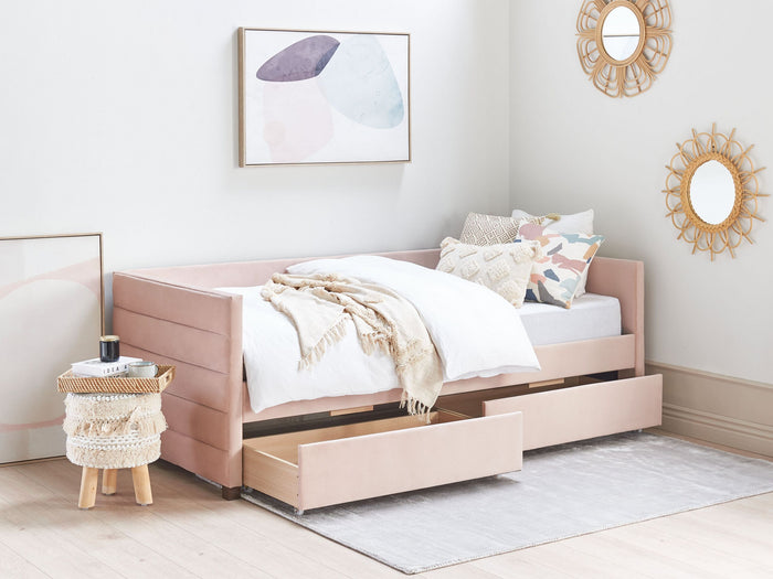 Beliani - MARRAY - Slaapbank - Pastelroze - 90 x 200 cm - Fluweel