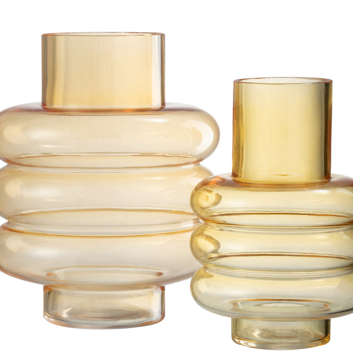 J-Line Lima Vaas - bloemenvaas - glas - oker - L - 22.5 cm