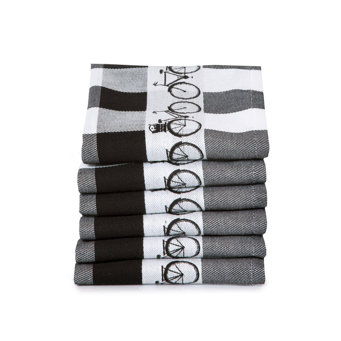 Twentse Damast Theedoekenset - 6 stuks - Fiets Zwart