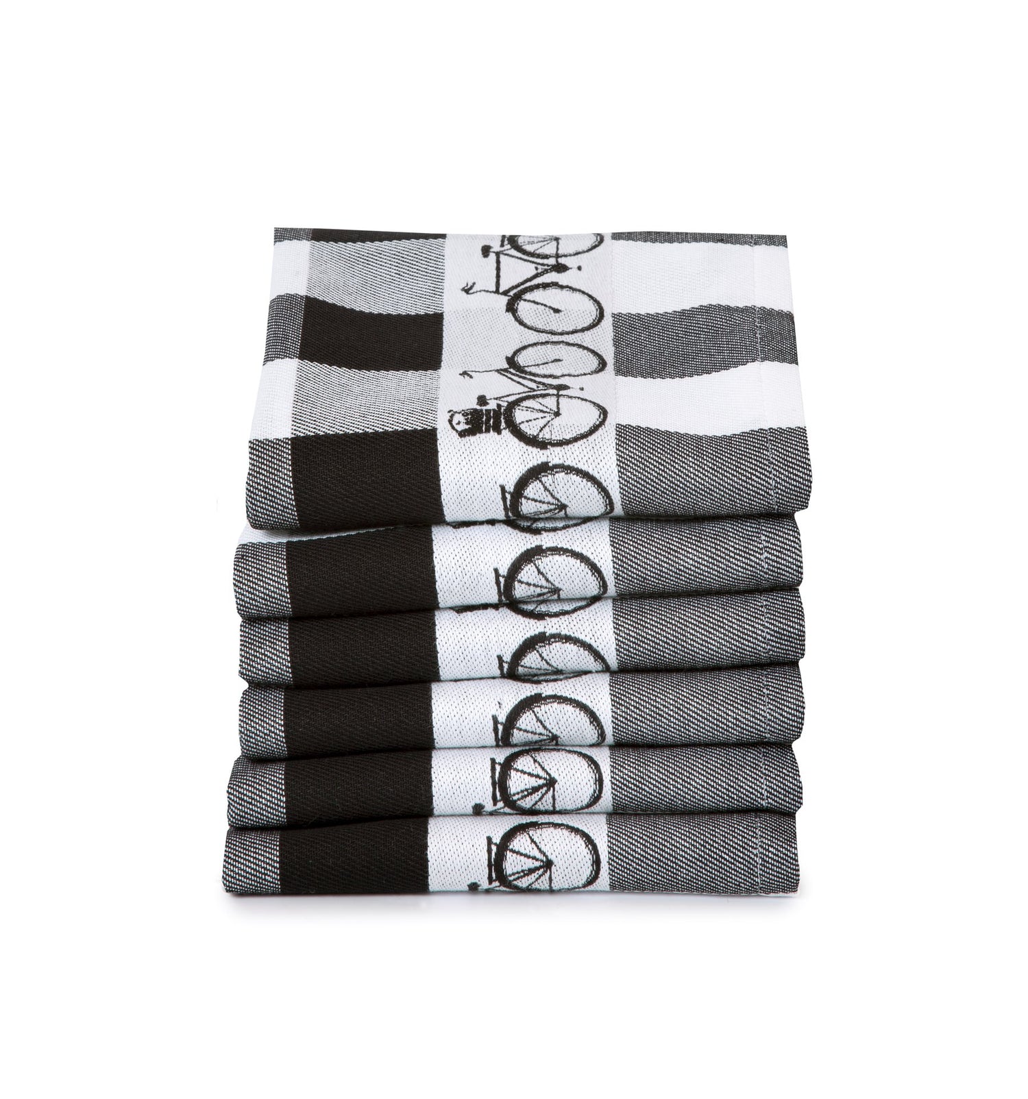 Twentse Damast Theedoekenset - 6 stuks - Fiets Zwart