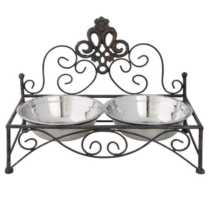 Clayre & Eef Voerbak Hond   2x500 ml Bruin Ijzer Rechthoek Voerbak Kat